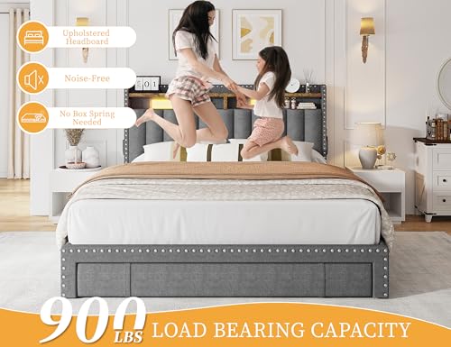 Queen Size Upholstered Bed Frame with 3 Storage Drawers D6682