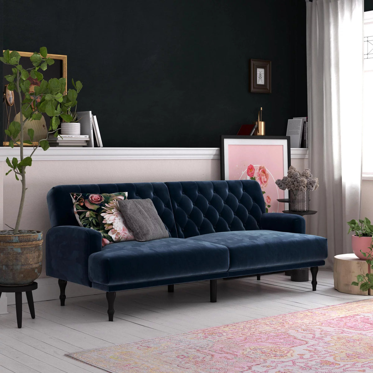 Blue Velvet Convertible Sofa Bed G624997