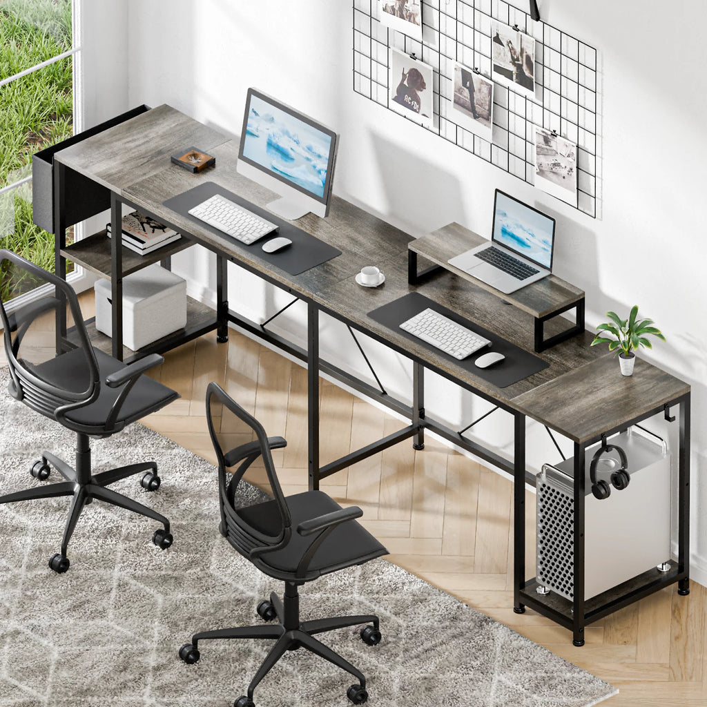 95" Grey Reversible L-Shaped Wood & Metal Computer Desk J1919
