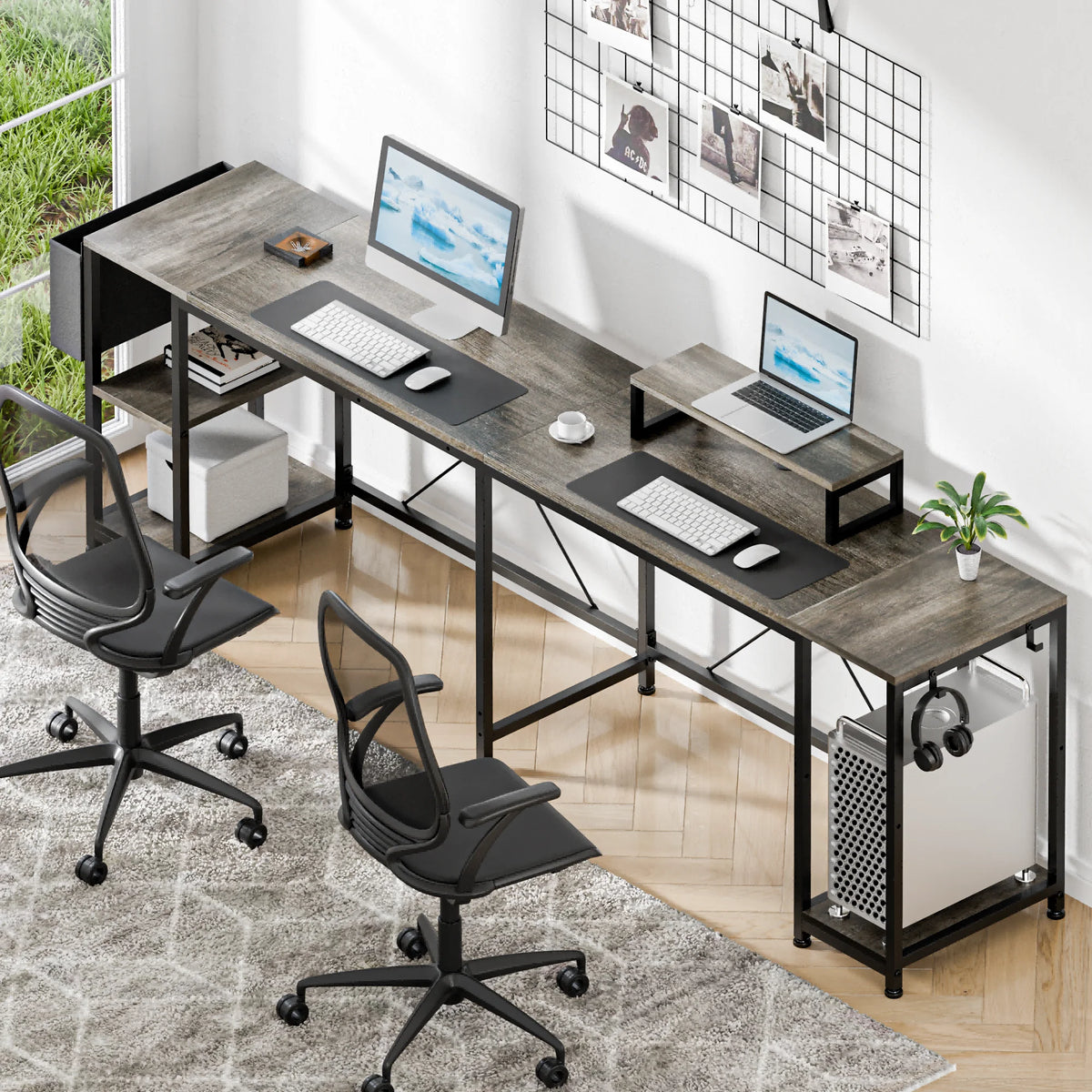 95" Grey Reversible L-Shaped Wood & Metal Computer Desk J1919