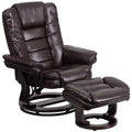 Brown Leather Recliner and Ottoman with Swiveling Wood Base M752122