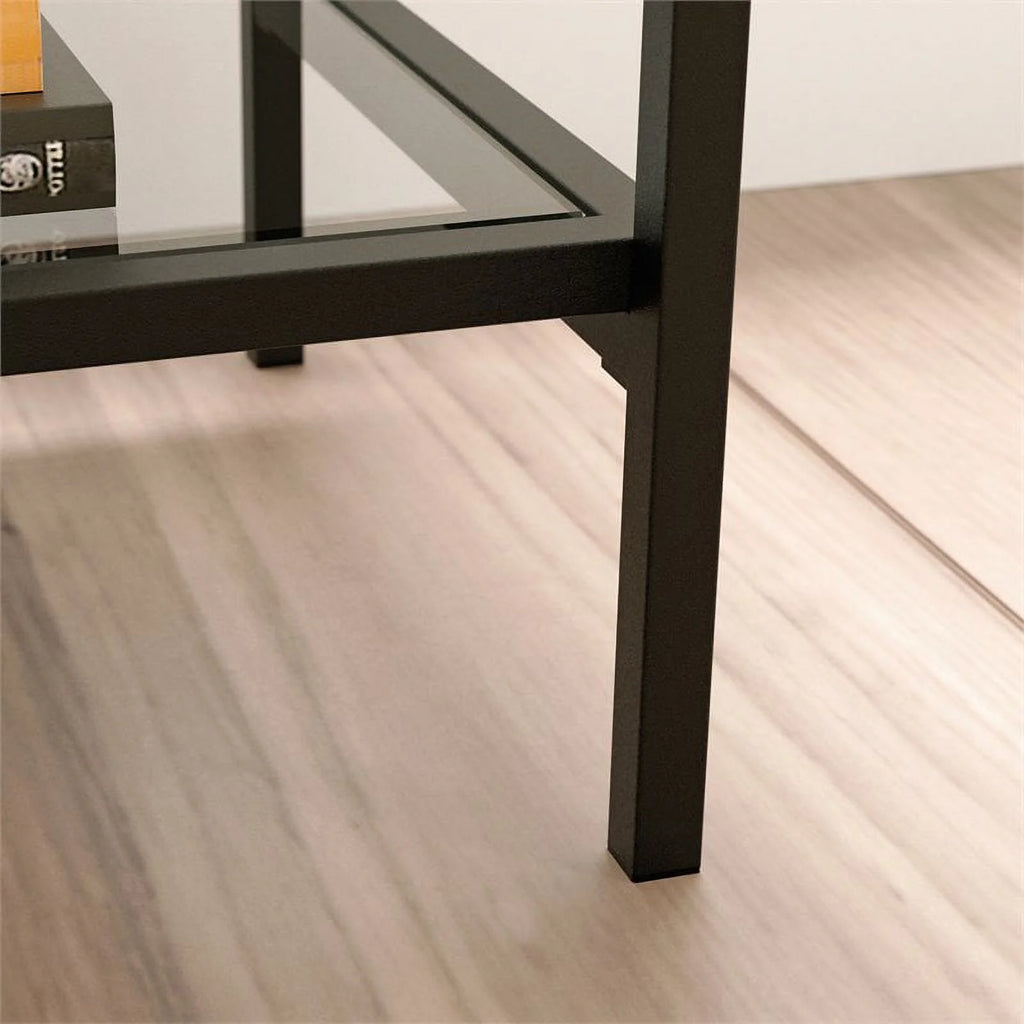 Black 3 Shelf Metal Framed Glass Console Table W456