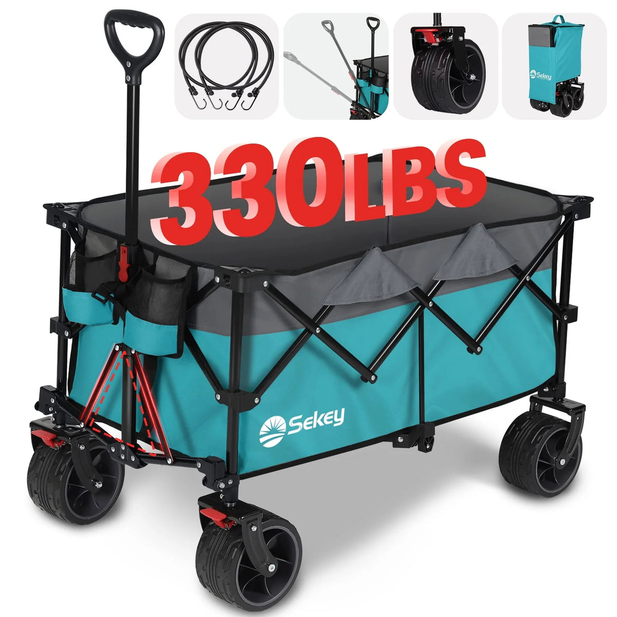200L Heavy Duty Foldable Wagon with All-Terrain Wheels, Black P454