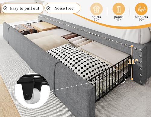 Queen Size Upholstered Bed Frame with 3 Storage Drawers D6682