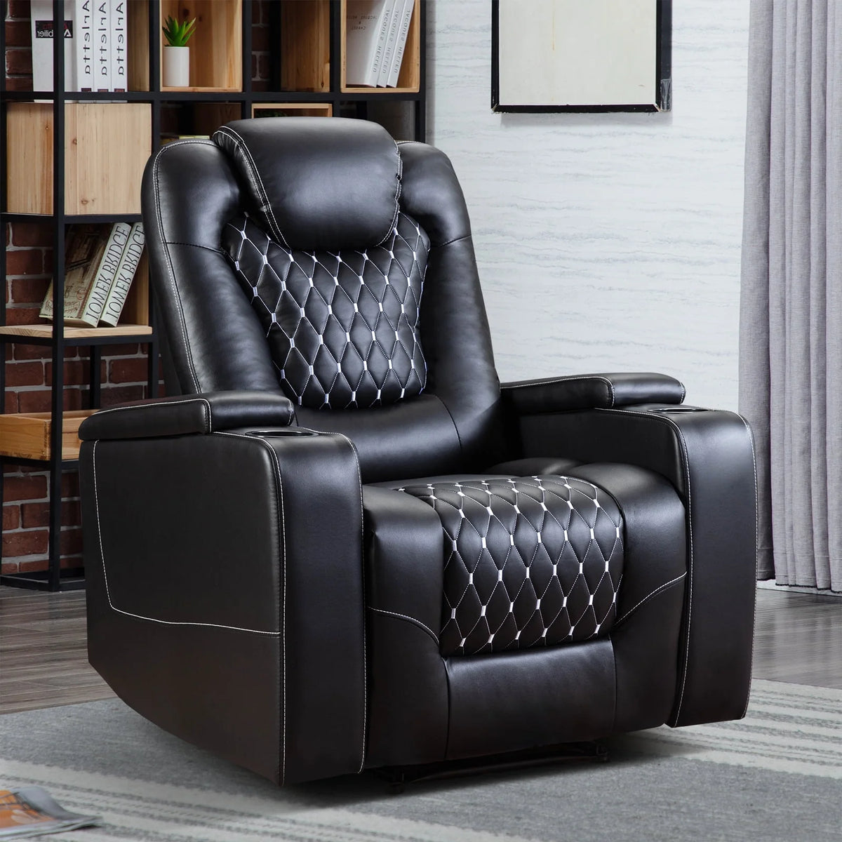 Black PU Leather Reclining Home Theater Seating with USB Ports and Cup Holders K27228