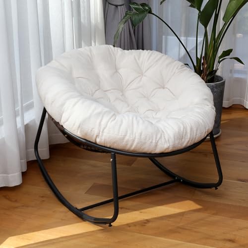Oversized Wicker Rocking Chair with Beige Cushion R571