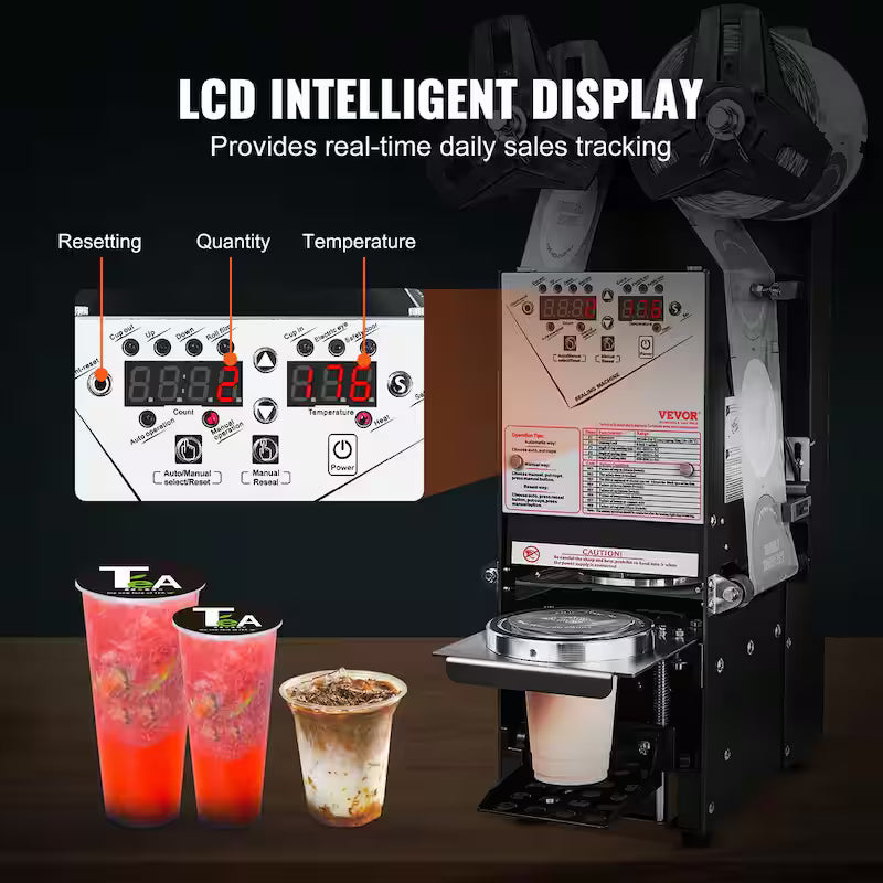 Automatic Cup Sealing Machine with LCD Panel, Black W562223