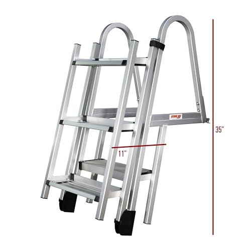 Heavy-Duty Aluminum Pontoon & Dock Ladder with 3-Step Fold-Up J261404