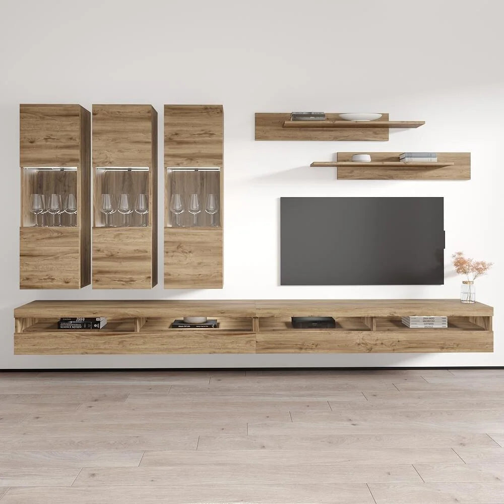 Oak Wall Mounted Floating Entertainment Center M81241