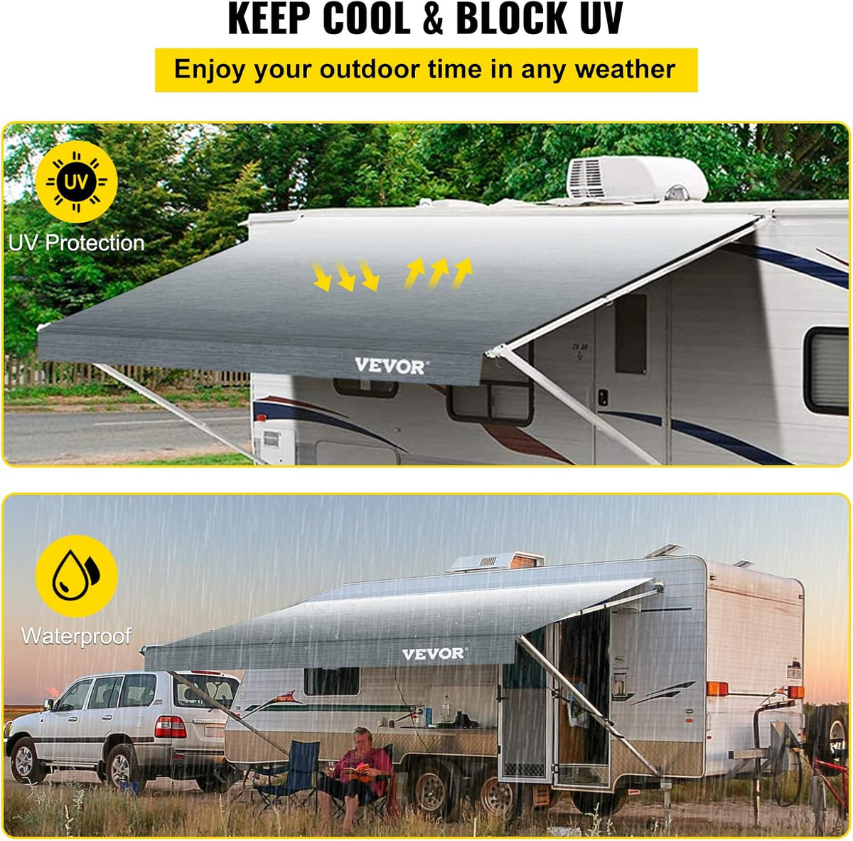 15 FT Gray Fade Vinyl RV Awning Replacement Fabric I701
