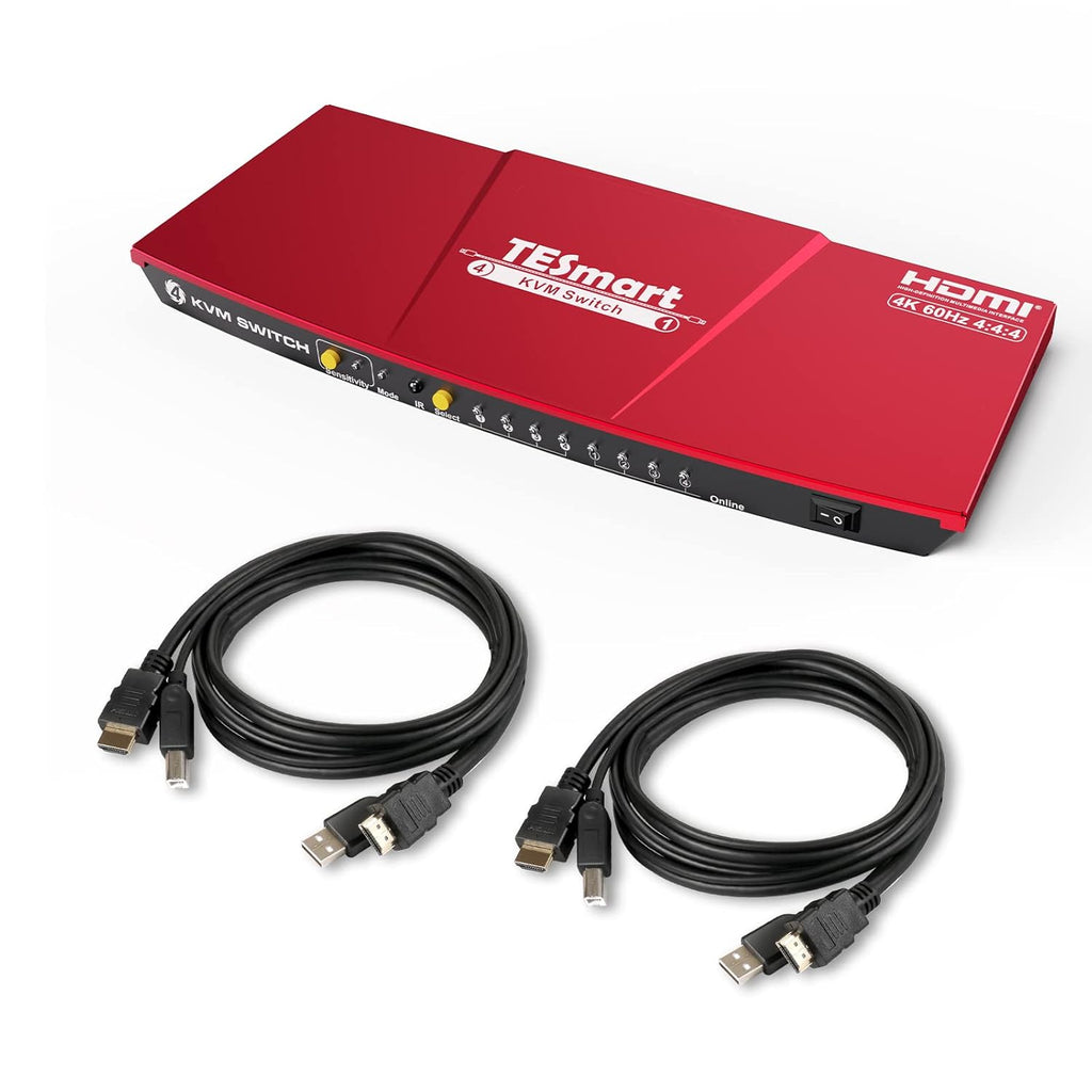 HDMI KVM Switch 4 Port 4K@60Hz 4x1 with 2 Pcs 5ft KVM Cables Gray E26486