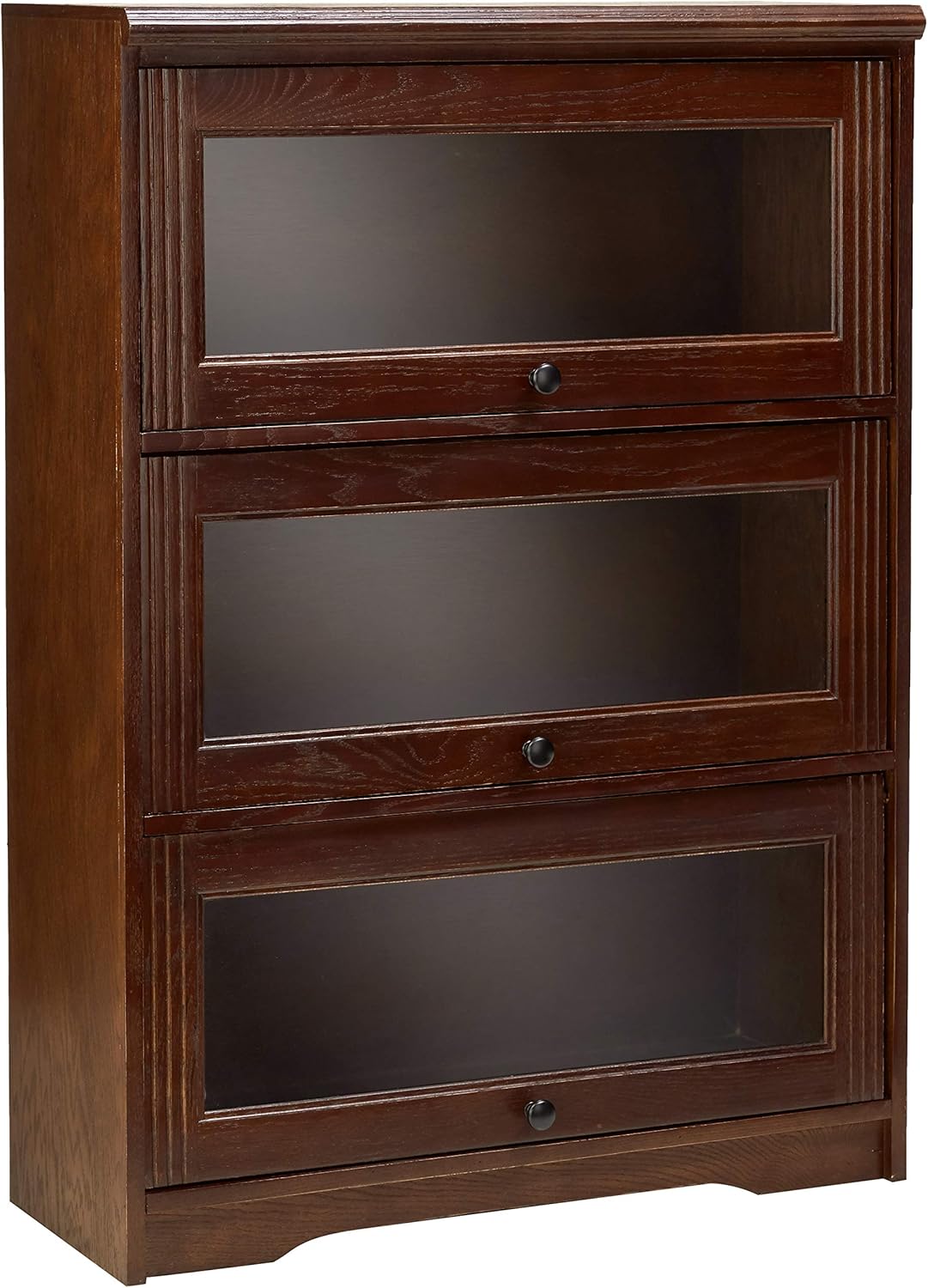 3 Door Lawyer Bookcase, 32 Wide, Medium Oak Finish S364
