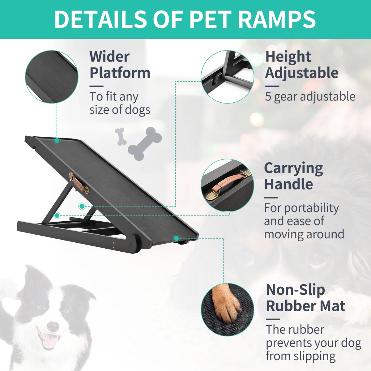 Adjustable Folding Pet Ramp with Rubber Mat Q913432