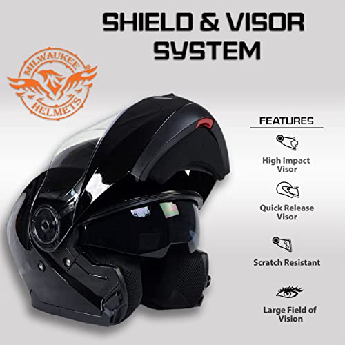 Gloss Black Modular Motorcycle Helmet with Drop Down Visor XX-Large L9597