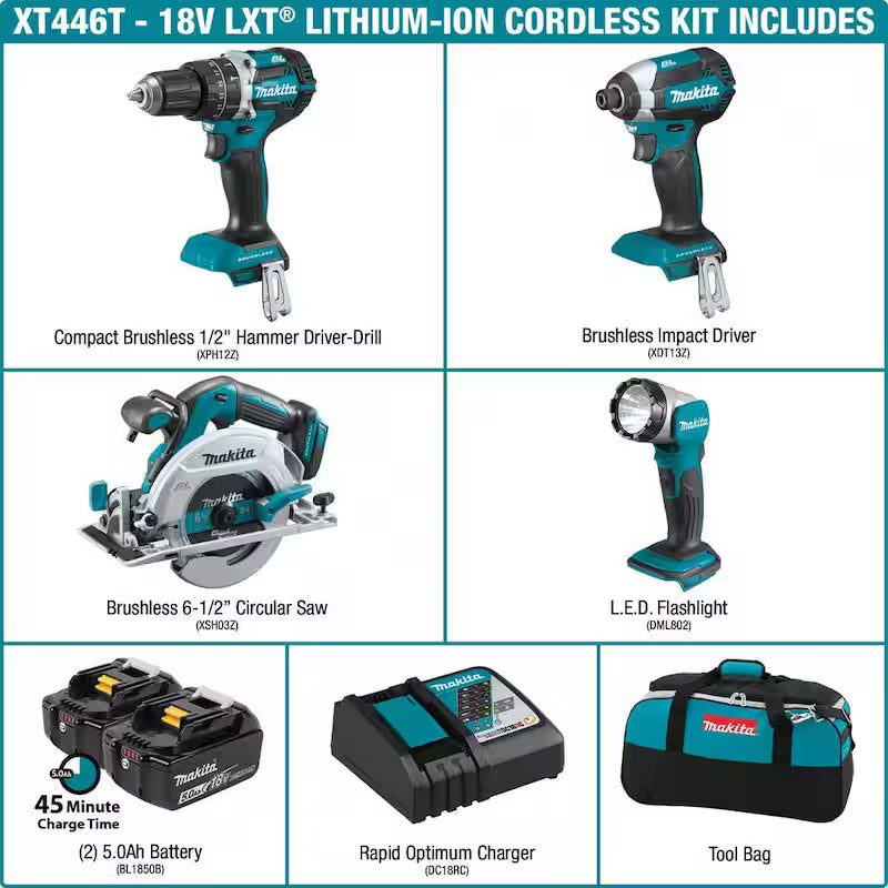 18V Cordless Combo Kit Hammer Drill Impact Driver Circular Saw Flashlight Z145423