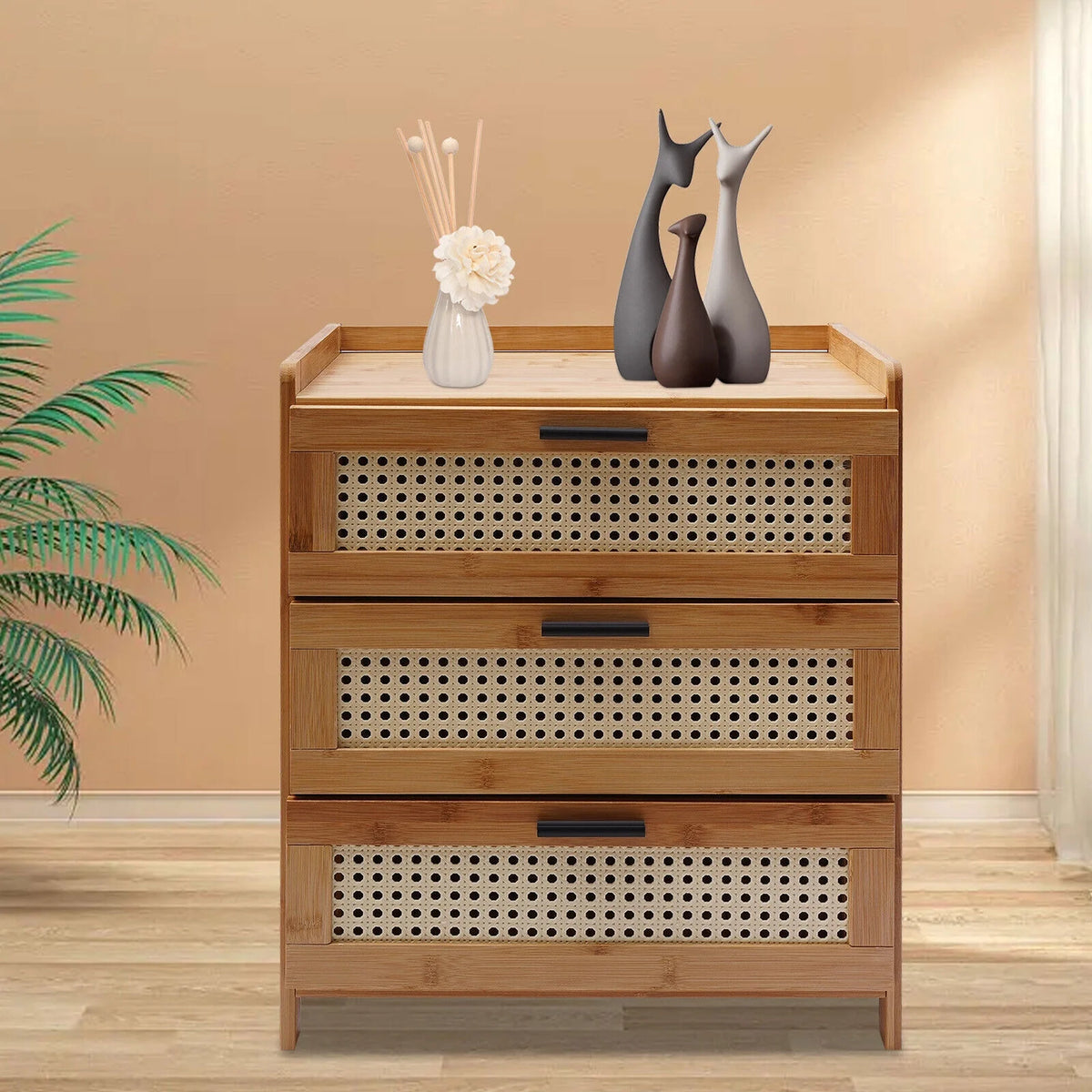 Bamboo Wood 3 Sliding Drawers Nightstand C6295