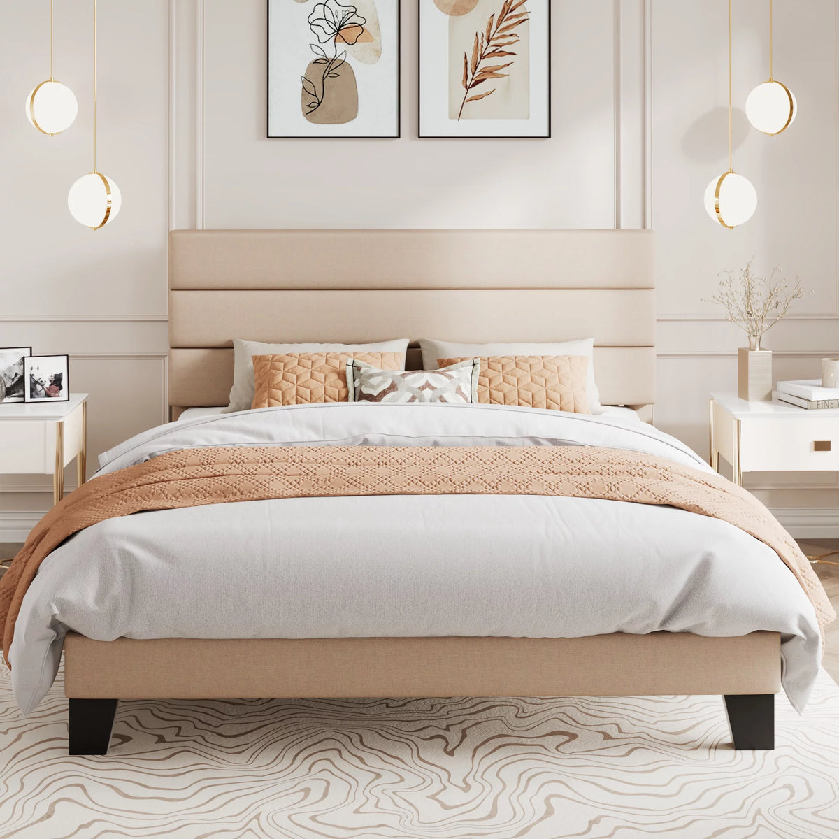 Queen Size Black Velvet Upholstered Platform Bed Frame with Headboard X15335
