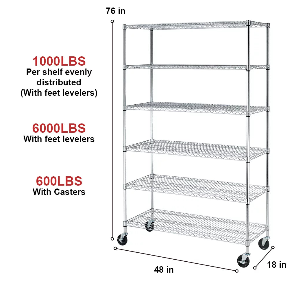 Black 6-Tier Adjustable Wire Shelving Unit P605603