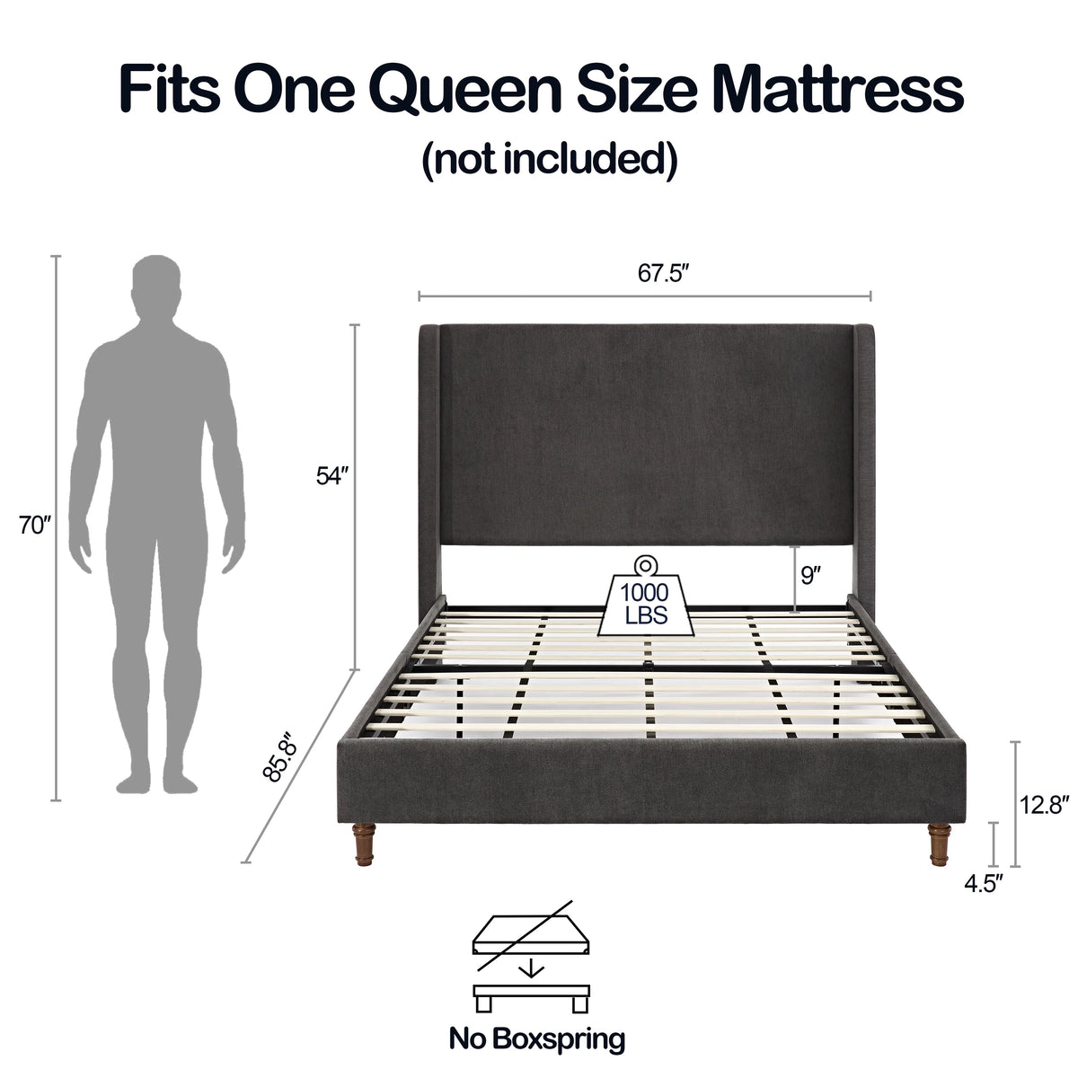 Queen Size Upholstered Platform Bed Frame with Wingback Headboard Z7406