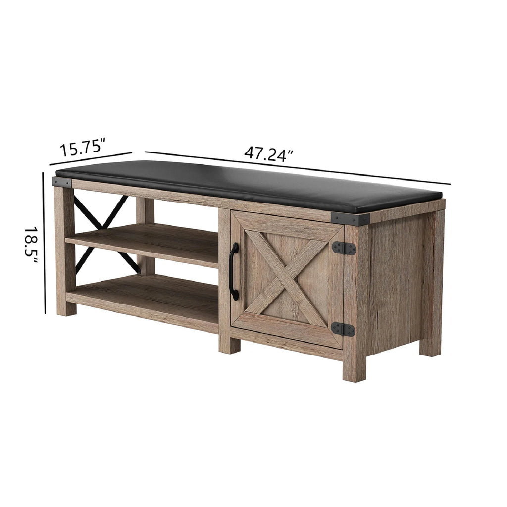 Light Brown 2-Tier Shoe Storage Bench with Cushion Seat C774864