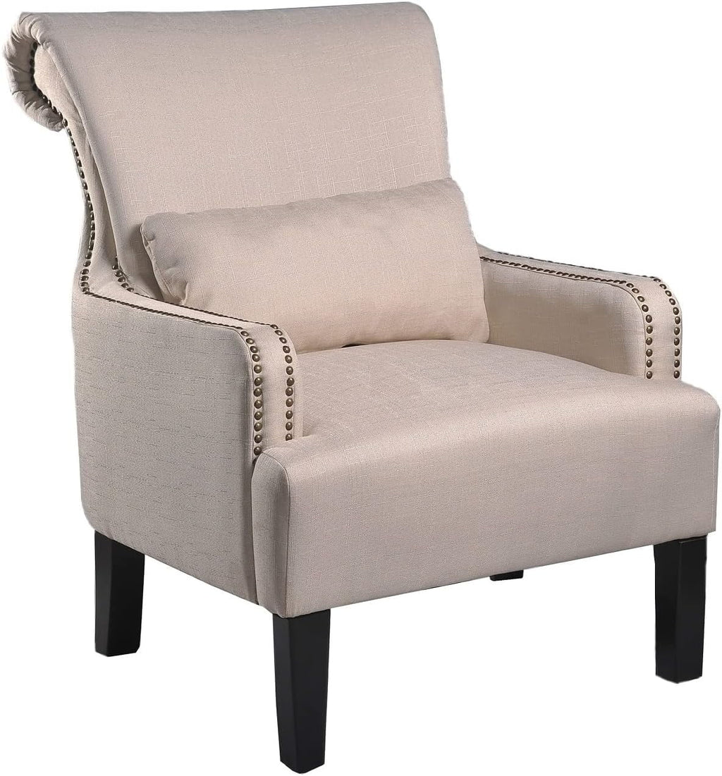 Beige Fabric Upholstered Nail Head Trim Accent Arm Chair G4685