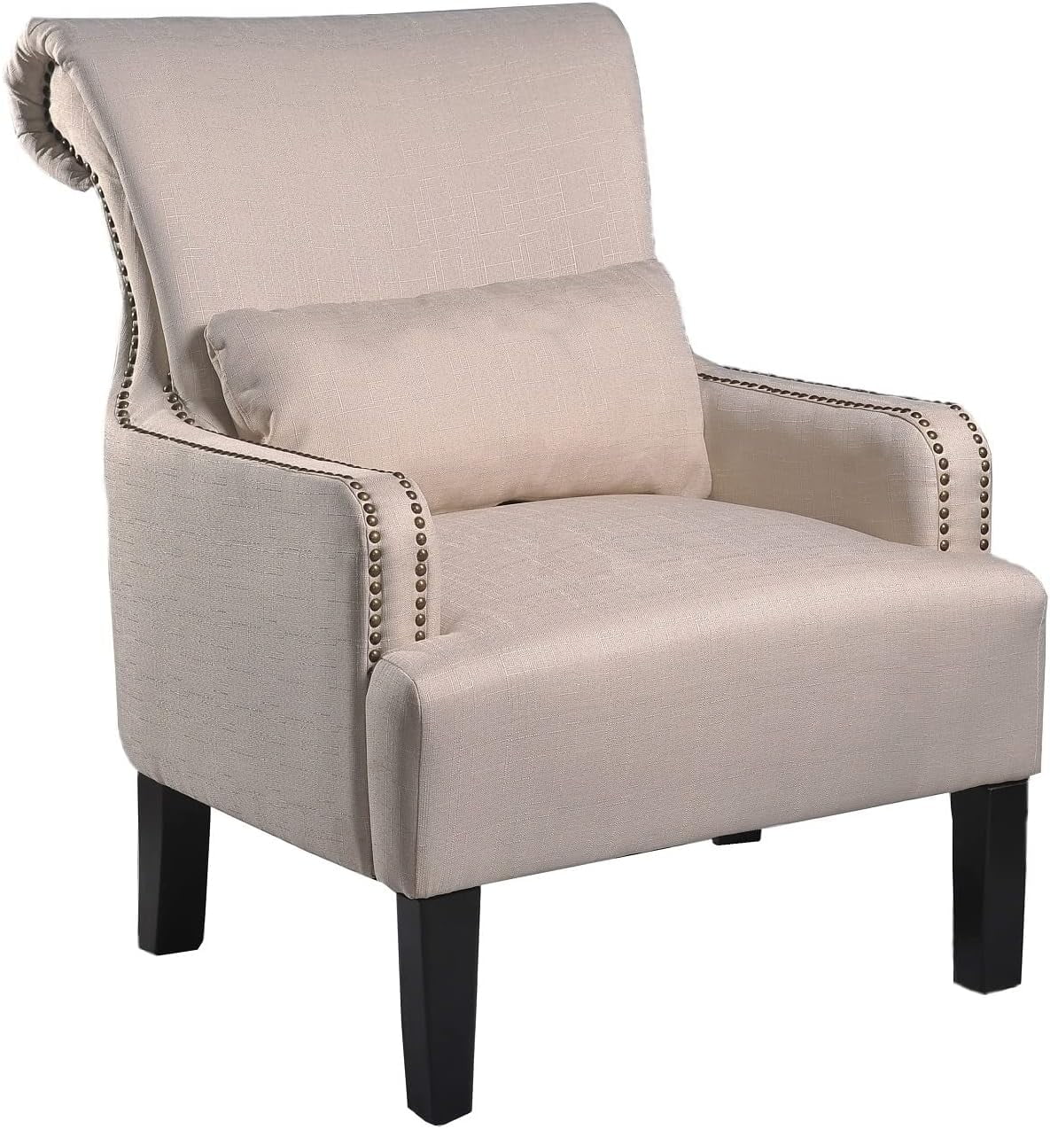 Beige Fabric Upholstered Nail Head Trim Accent Arm Chair G4685