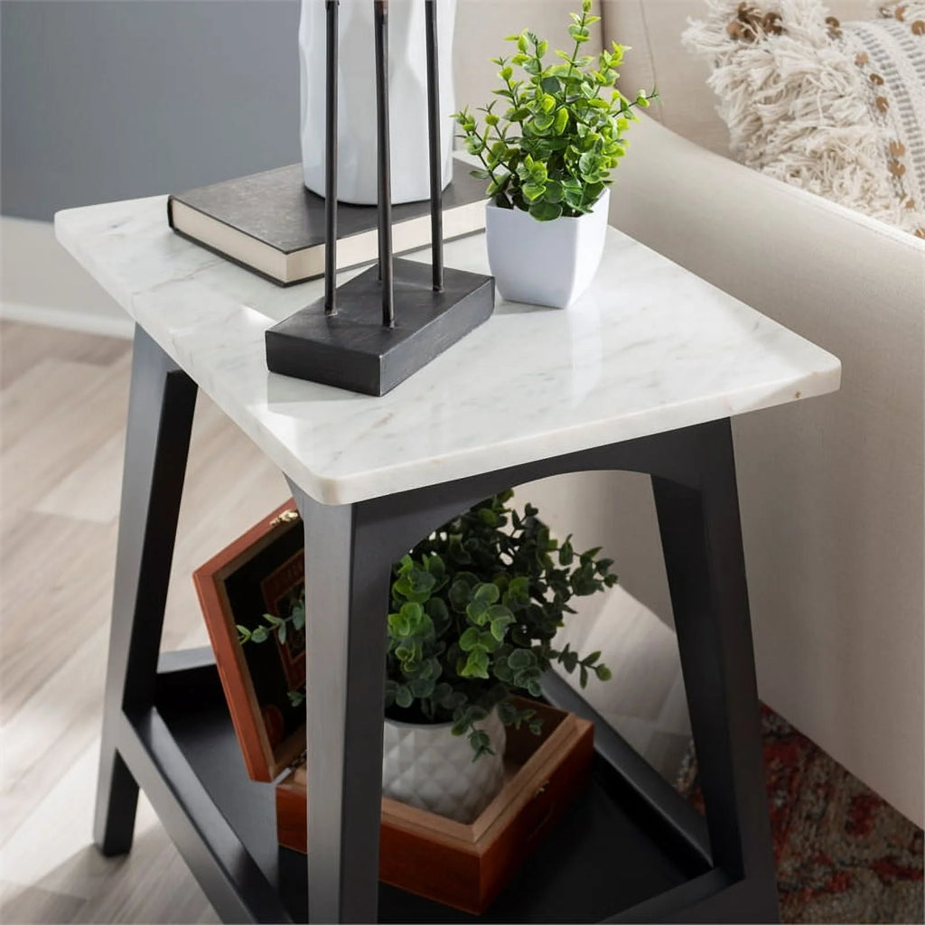Gray Marble and Wood Side Table L35416