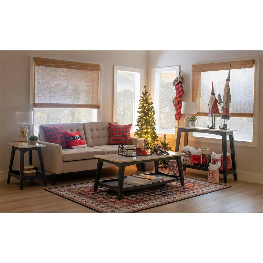 Gray Marble and Wood Side Table L35416