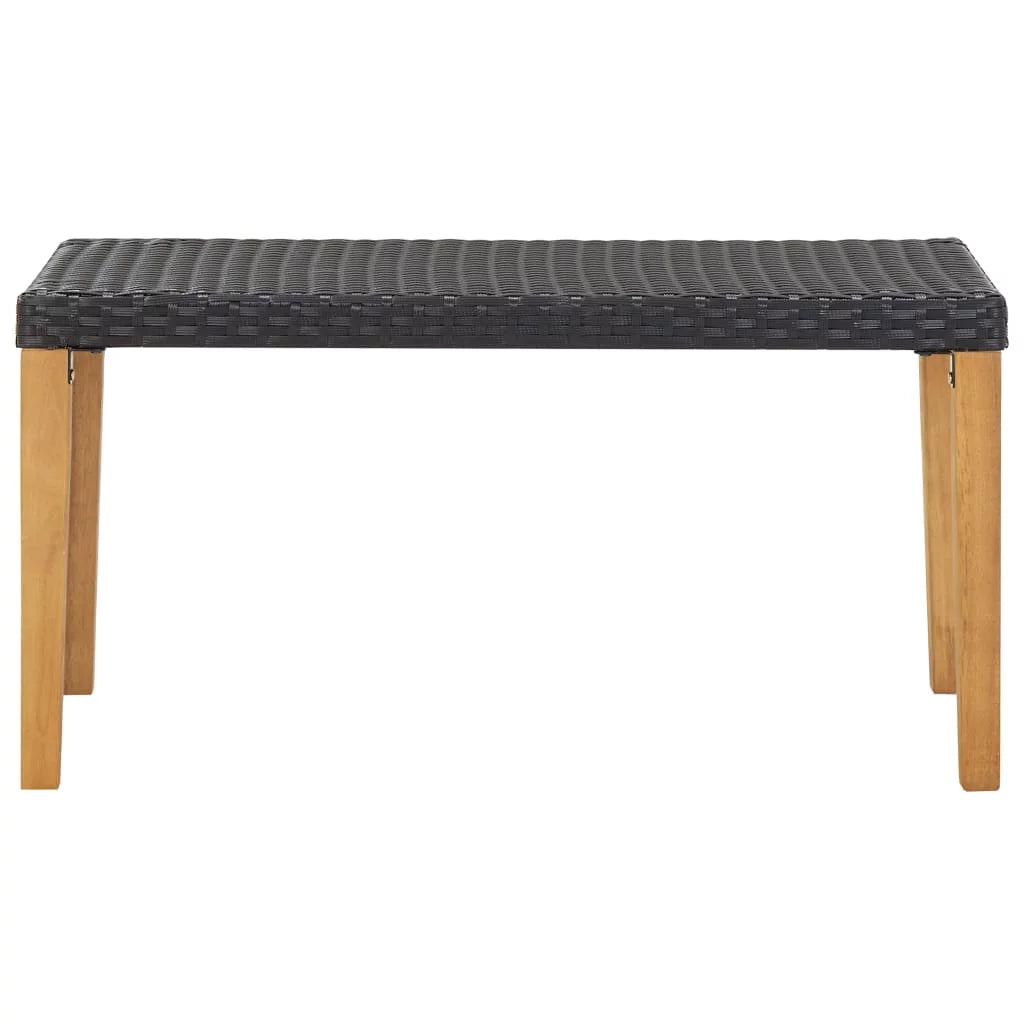 Black Poly Rattan and Acacia Wood Patio Bench L844