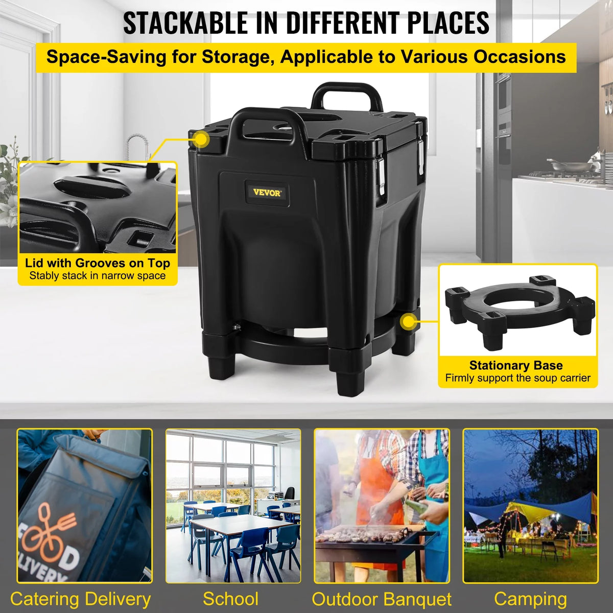 Black 32Qt Insulated Stackable Food Carrier with Stainless Steel Barrel P758