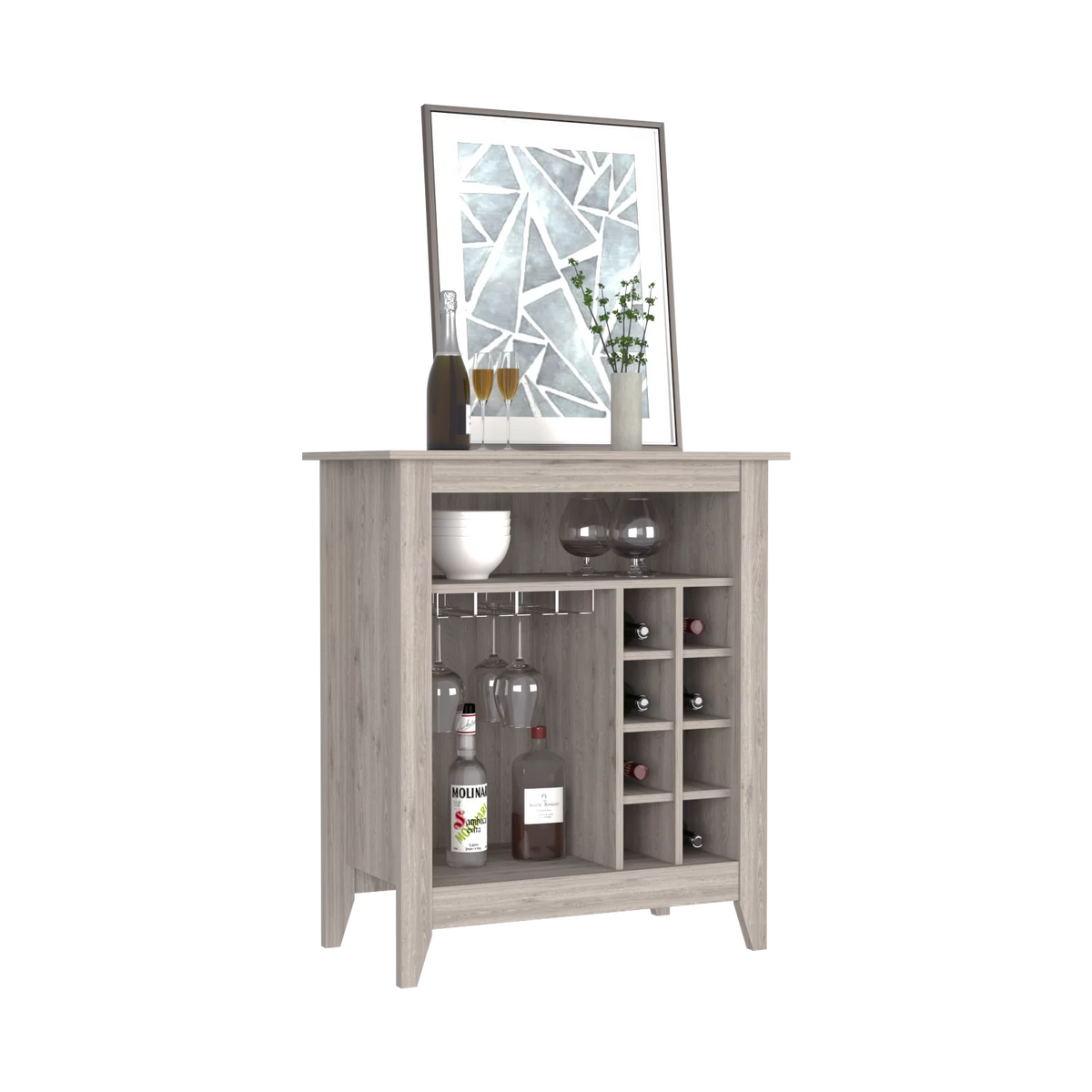 Light Gray Bar Cabinet with Wine Cubbies J3997