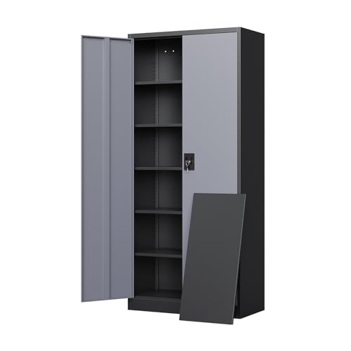 Black Gray Metal Storage Cabinet with Lock S929361
