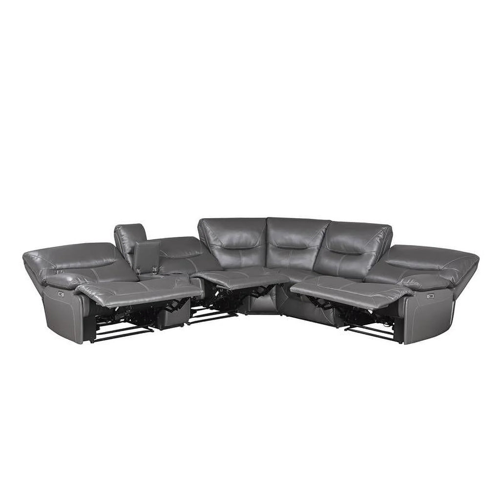 Gray 6 Piece Faux Leather Power Reclining Sectional Q3000