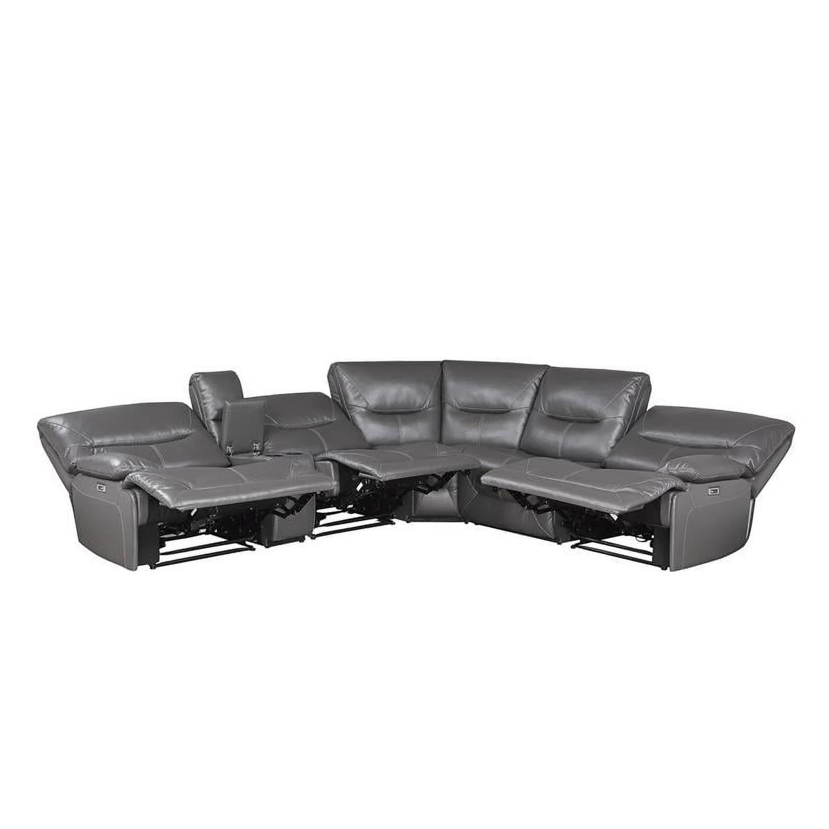 Gray 6 Piece Faux Leather Power Reclining Sectional Q3000