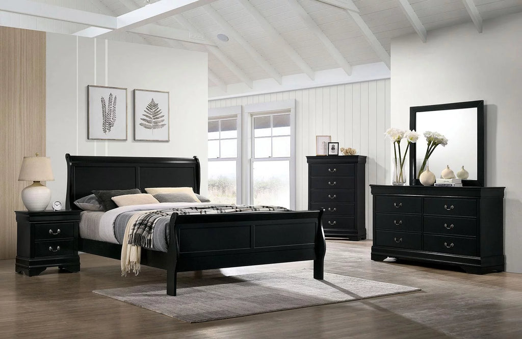 Black Solid Wood Queen Bedroom Set 5pcs M73956