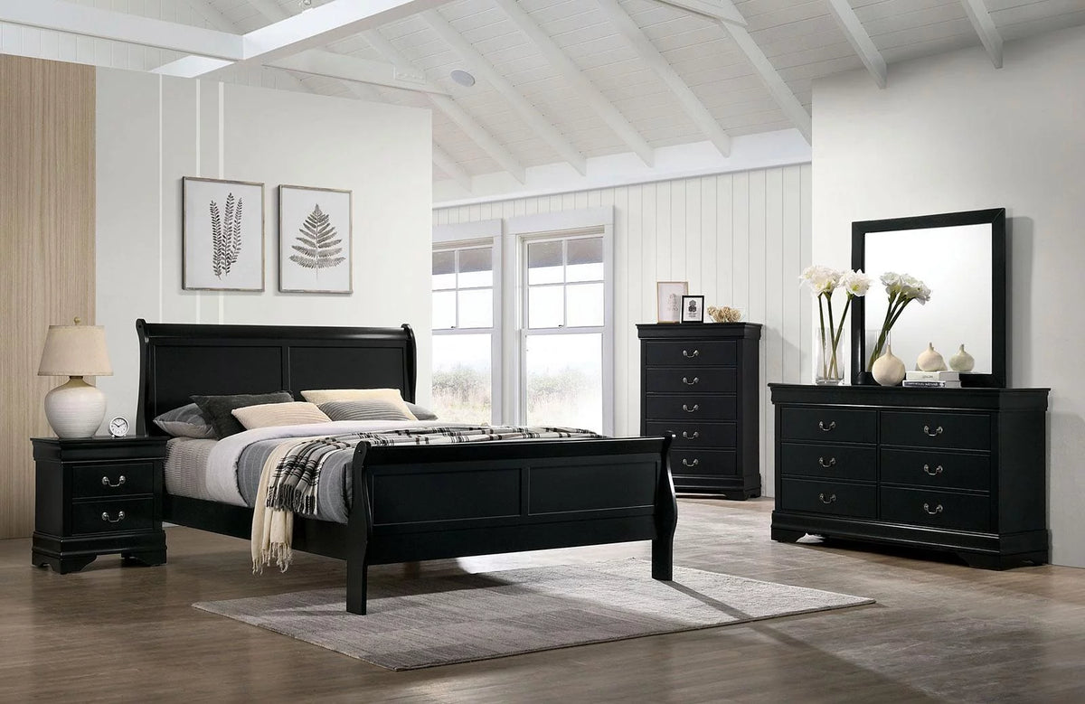 Black Solid Wood Queen Bedroom Set 5pcs M73956