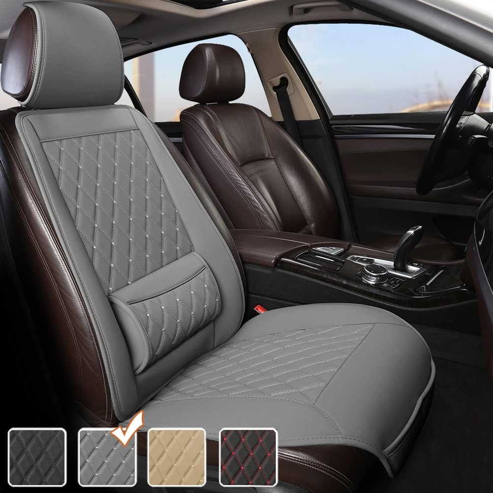 Beige PU Leather Car Seat Covers with Lumbar Support G94434