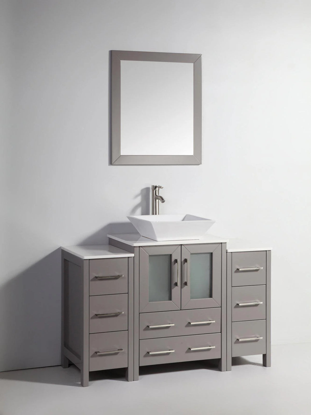 48 in. Grey Bathroom Vanity with White Ceramic Top and Mirror V1568