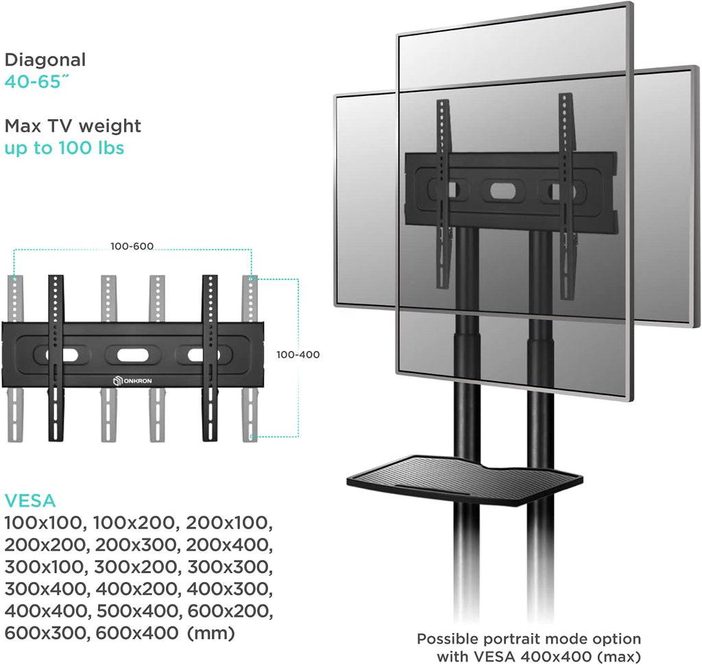 Mobile TV Stand for 40 to 65 Inch TV with Wheels Shelves V846952