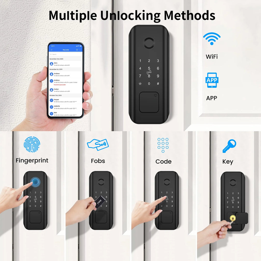 Smart Lock Fingerprint Keyless Entry Wi-Fi Deadbolt Touchscreen Keypad IP65 Waterproof Matte Black A555847