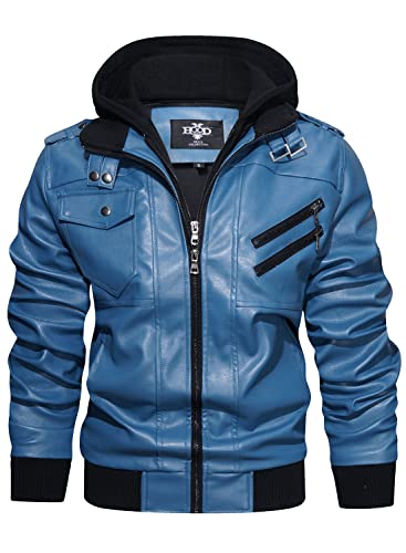 Stand Collar Faux Leather Zip-Up Bomber Jacket with Removable Hood Q502502