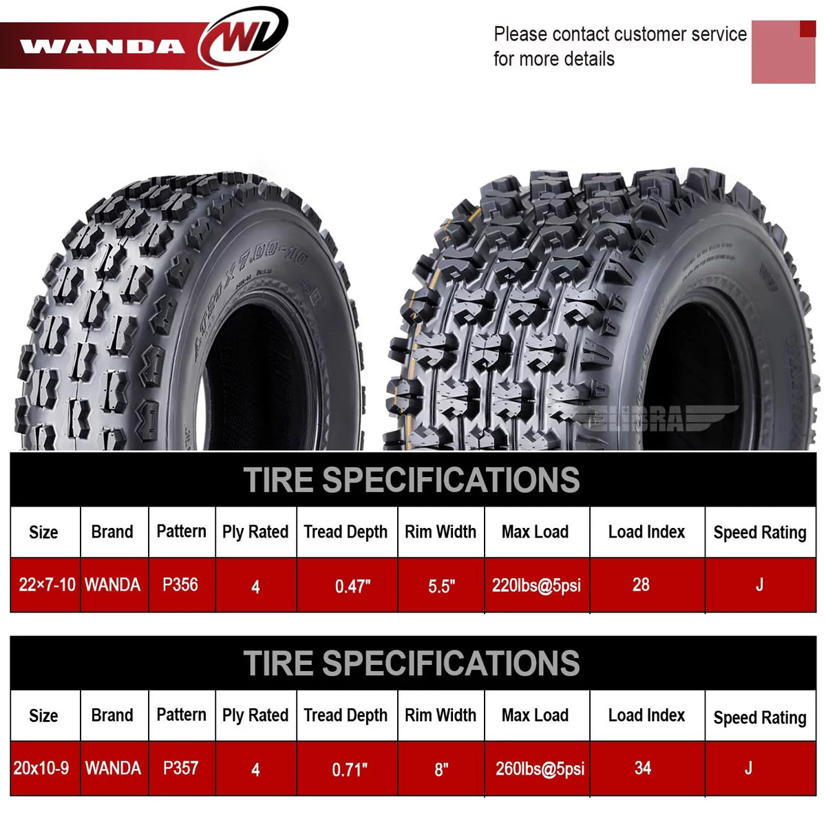 Set of 2 UTV ATV Tires 20x7-8 4PR A452