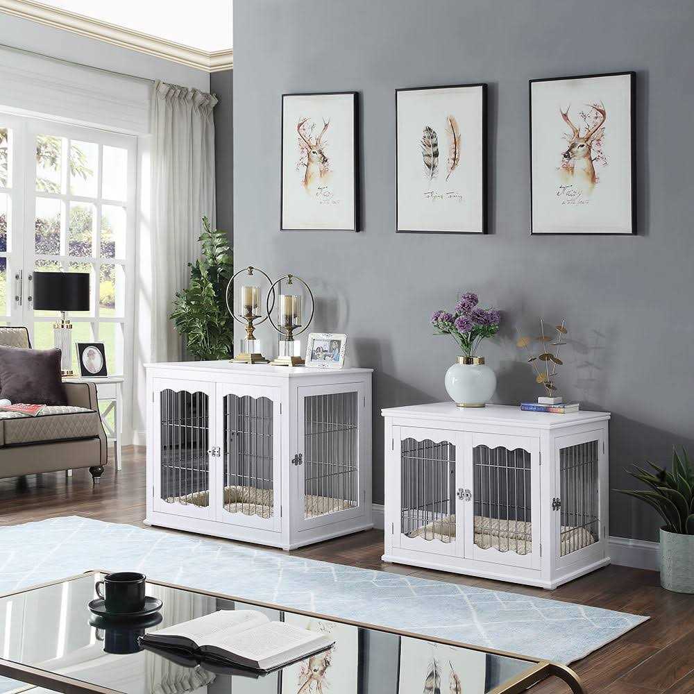 Wooden Dog Crate End Table with Cushion I1263