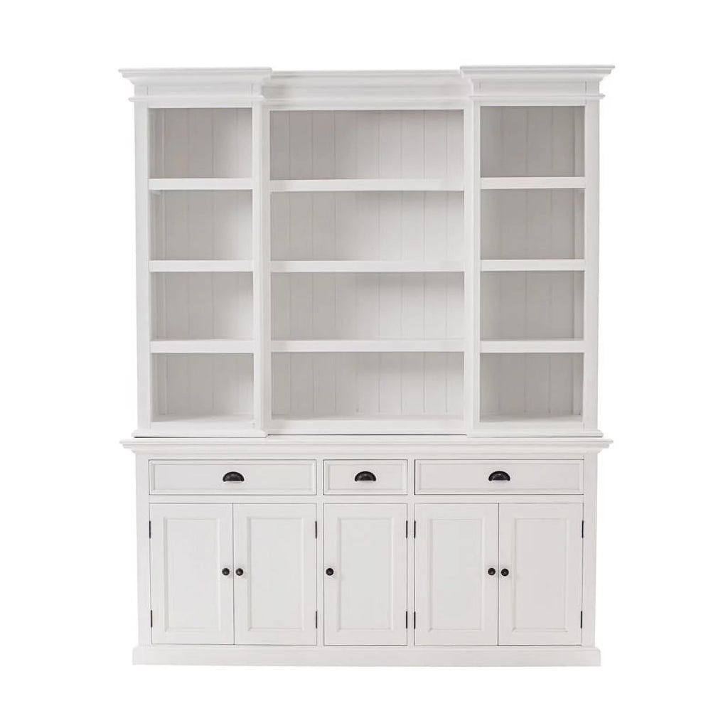 White Mahogany Wood Kitchen Hutch Cabinet with 5 Doors 3 Drawers P4641