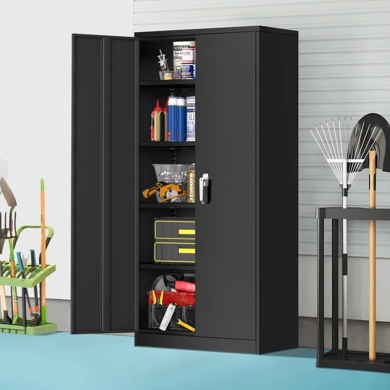 72 inch Black Metal Garage Storage Cabinet with Locking Doors C250088