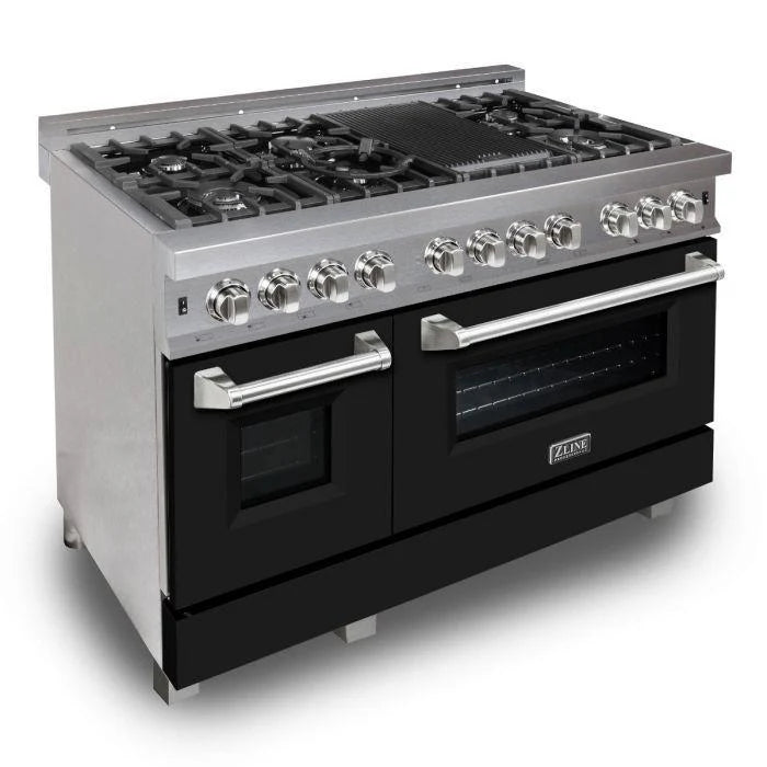 48 in. Gas Burner Electric Oven Stainless Steel 7 Range with Black Matte Door I98289