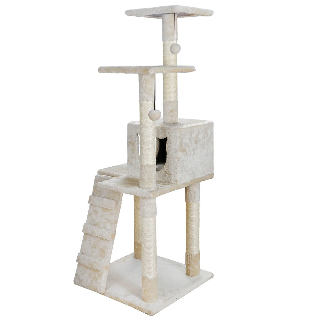 52" Beige Cat Tree Tower with Sisal-Covered Scratching X289734