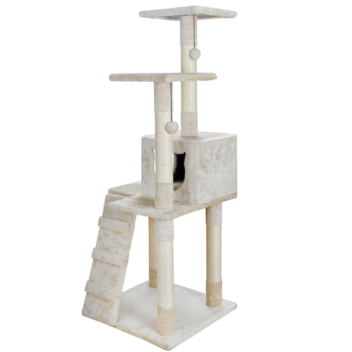 52" Beige Cat Tree Tower with Sisal-Covered Scratching X289734