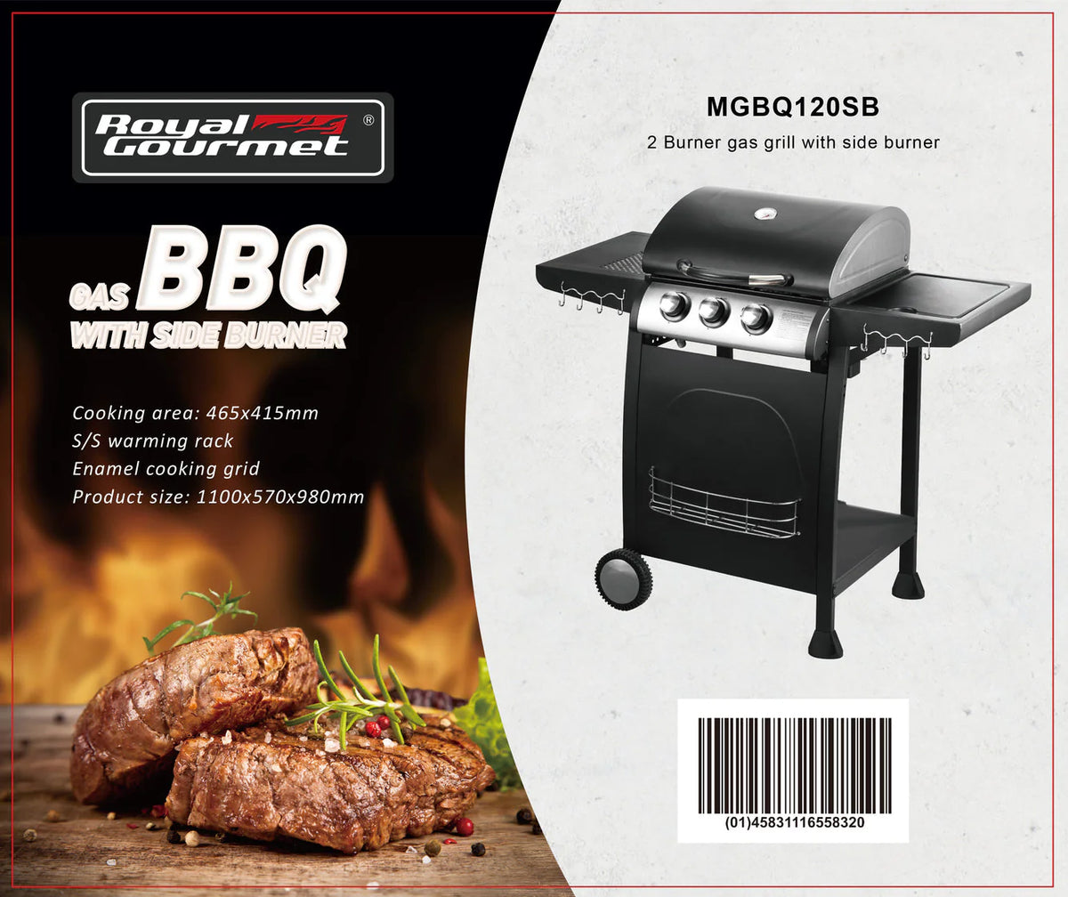 Black 2 Burner Gas Barbecue with Side Burner C94348