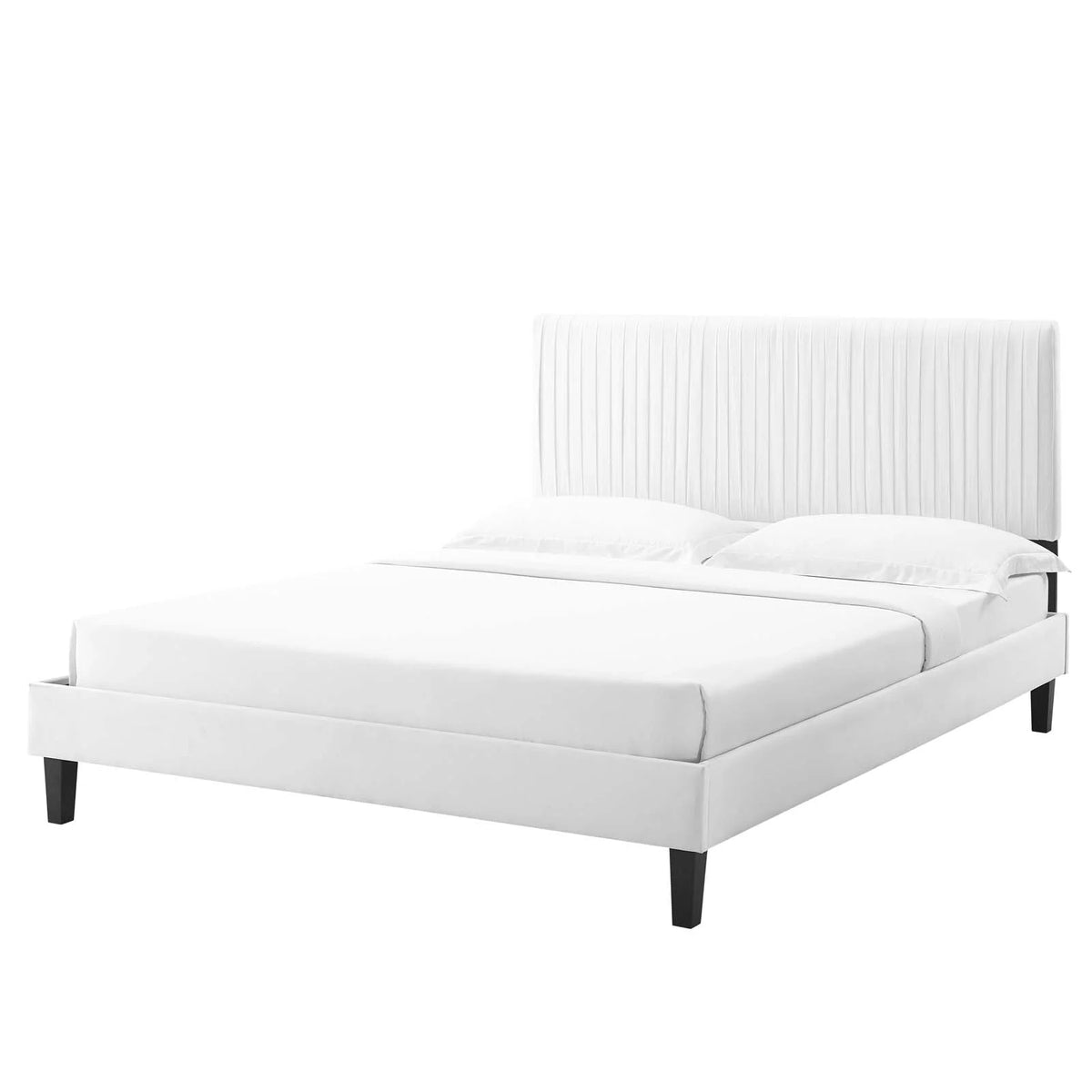 White Velvet Twin Size Platform Bed Frame O6520